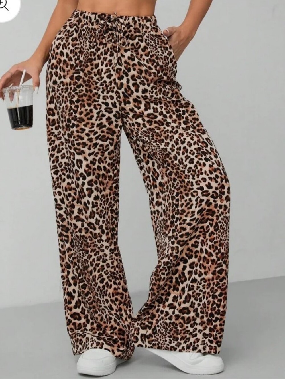 Haver & Blair Wide Leg Animal Print Elastic Waist Drawstring Palazzo Pants, XL